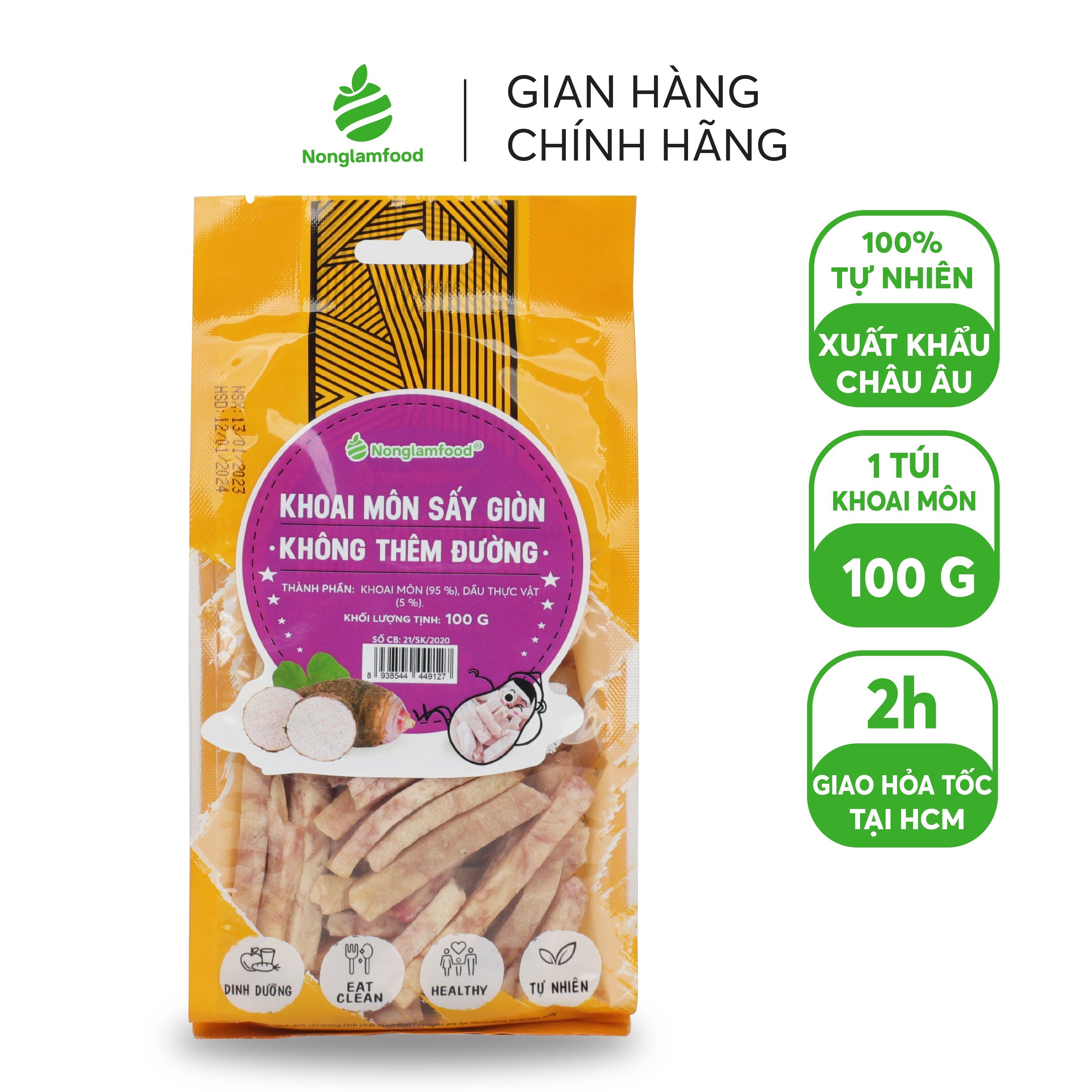 Khoai Môn Sấy Giòn Không Thêm Đường Nonglamfood túi 100g Crispy Dried Taro
