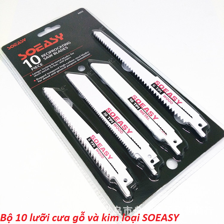 Bộ 10 lưỡi cưa kiếm đa năng SOEASY cưa gỗ và kim loại mềm