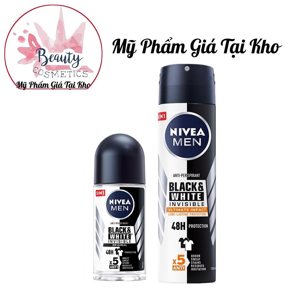 Combo khử mùi 48h- ngăn ố vàng -kích ứng da nivea men black&white invisible