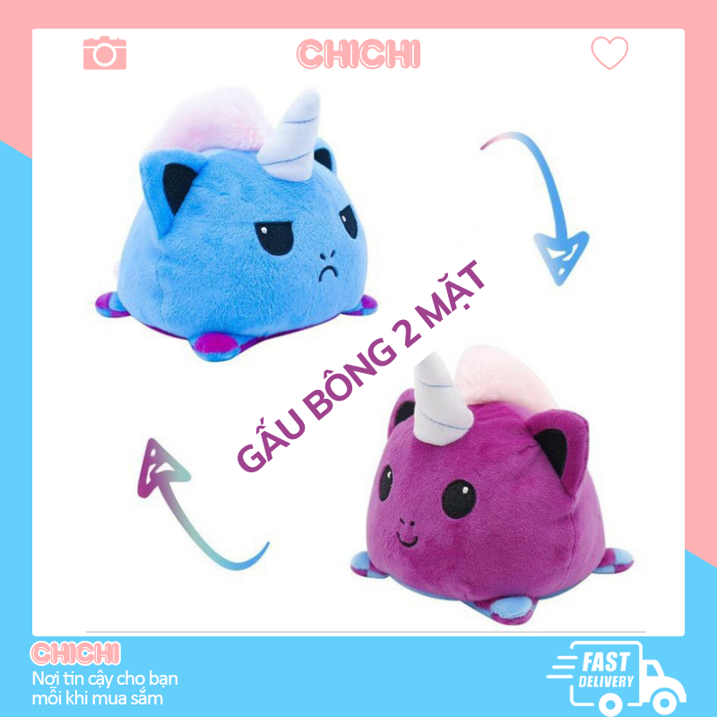 Gấu bông 2 mặt cảm xúc hình thú đồ chơi cho bé Chichi GVP123