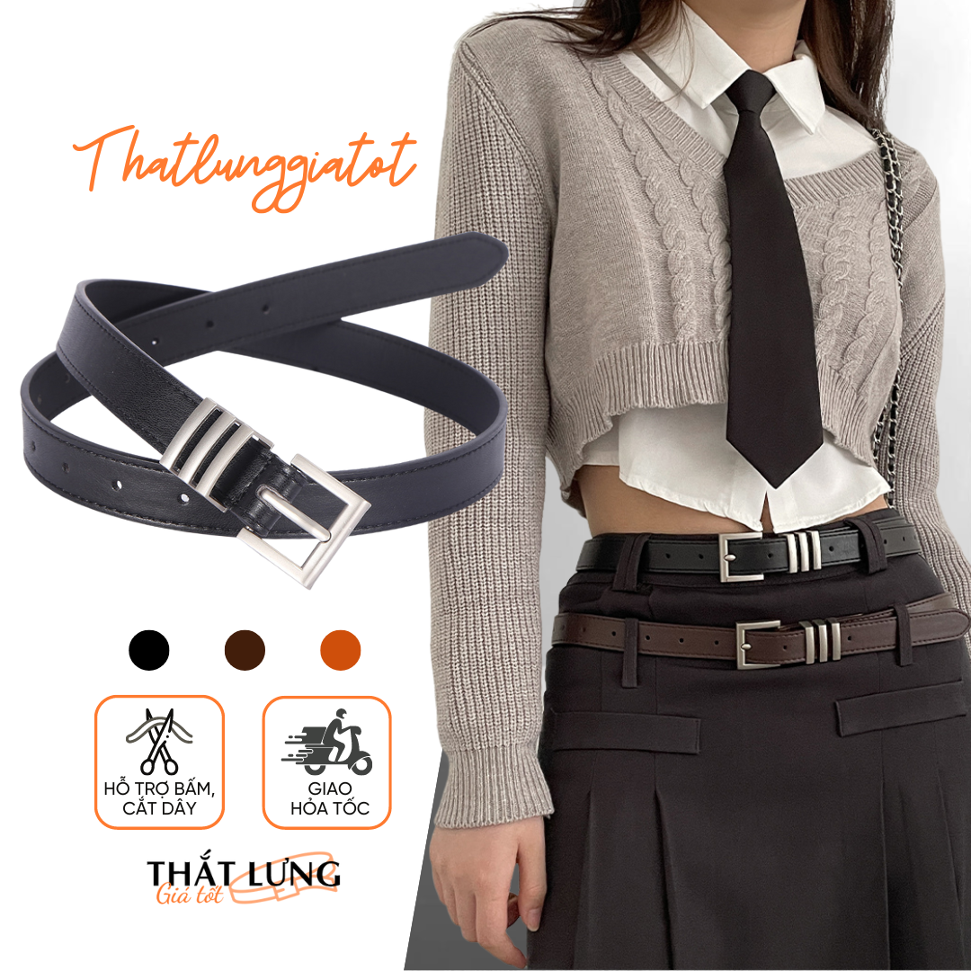 Thắt lưng nam nữ 3 đai Ulzzang thời trang Hàn Quốc bản nhỏ 2.3cm (Hỗ trợ bấm lỗ dây nịt) TL123 - Thắt Lưng Giá Tốt