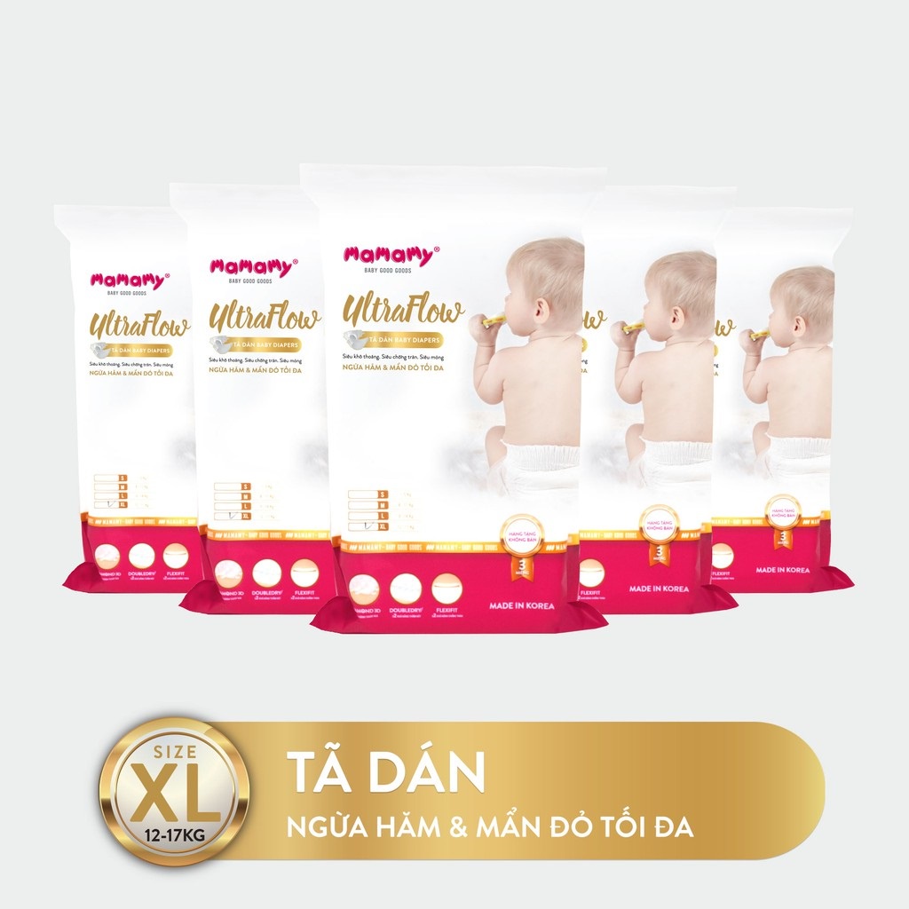 Combo 10Túi Tã dán Mamamy Ultraflow nhập Hàn Quốc đủ size M - 3 miếng/ Túi