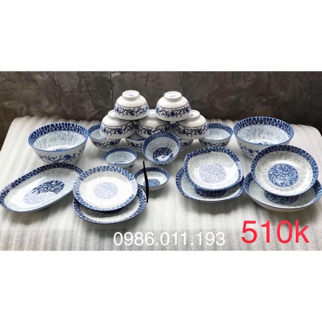 Bộ bát đĩa bát tràng men lam cổ mã 809 - 21 món
