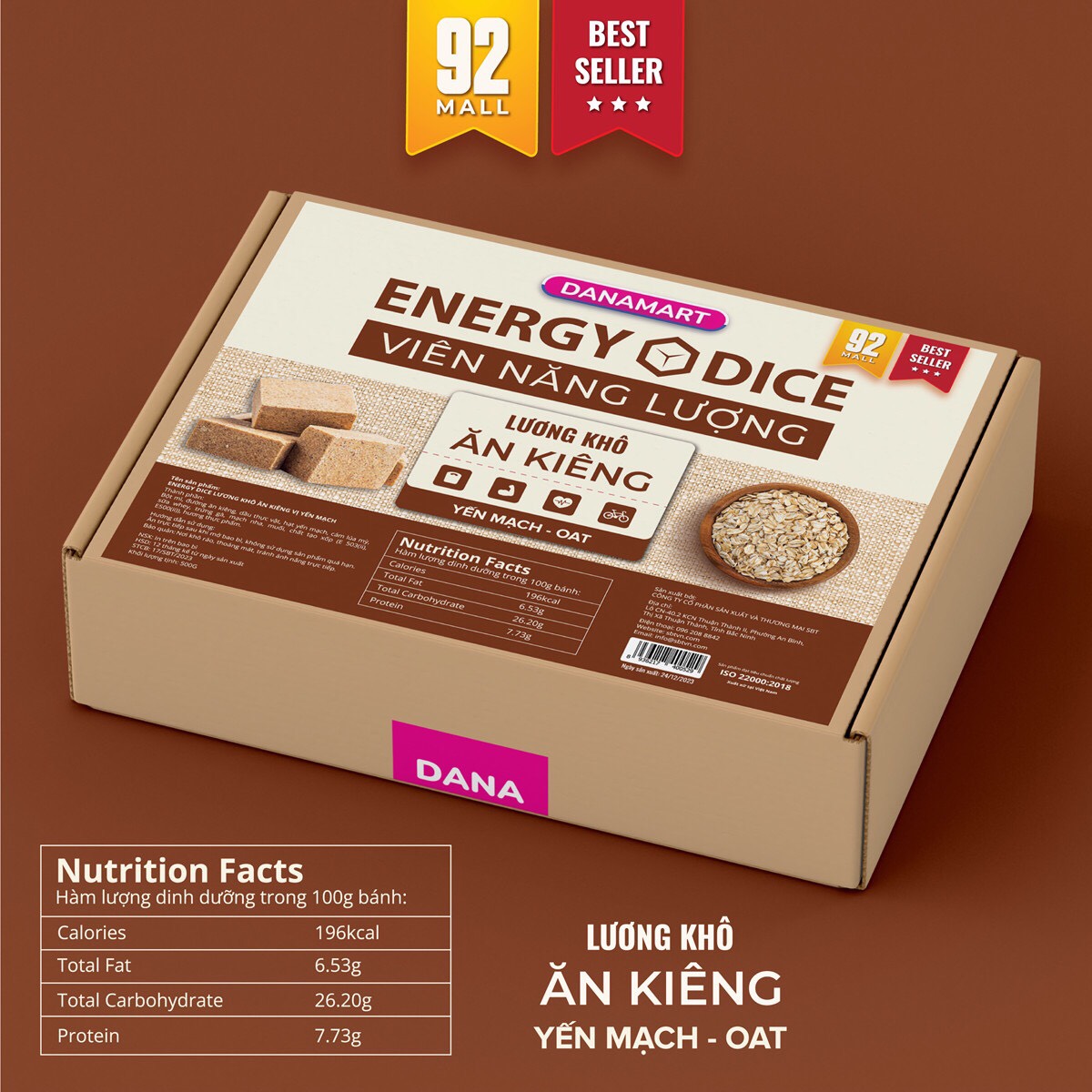 [HỘP 500G] Lương Khô Ăn Kiêng Yến Mạch Cho Người Tiểu Đường Giảm Cân Hộp 500g