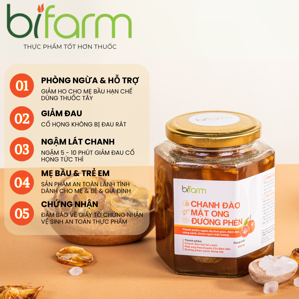 Chanh đào mật ong đường phèn giảm ho rát họng Gấc Garden hũ 550ml