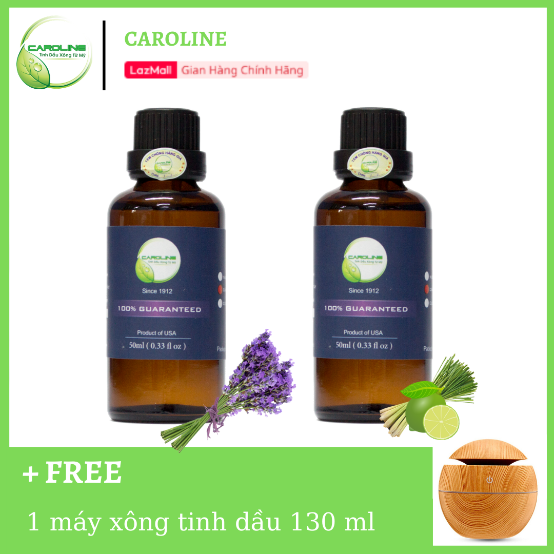 Combo 2 tinh dầu Mỹ giúp xua đuổi côn trùng Caroline 50 ml tặng kèm 1 máy xông tinh dầu hiện đại, tinh tế 130 ml màu ngẫu nhiên