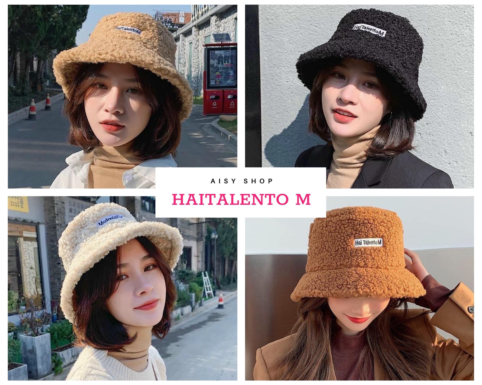 [HOT] Nón Hai Talento M AISY SHOP siêu hot, siêu ấm, hot trend, Mũ Bucket Lông Cừu Hai Talento M