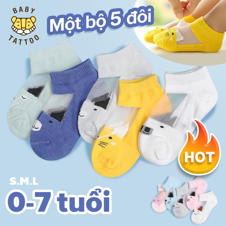 [HCM]Tất vải siêu mỏng mùa hè BABY TATTOO  cho trẻ Vớ rngắn hình động vật Vải lưới thông thoáng khí Chất liệu Cotton thoải mái 0-1-2-3-4-5-6-7 tuổi