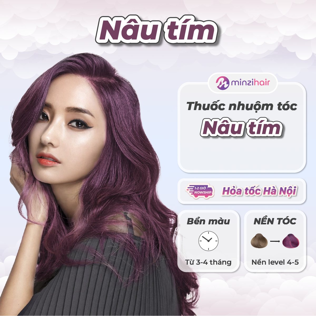 Thuốc nhuộm tóc màu nâu tím - lên từ nền nâu - minzihair hn