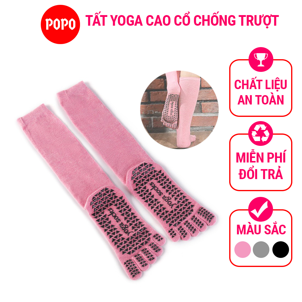 Tất chân cao cổ Yoga POPO vớ chống trượt cao cấp tập thể dục chống trượt êm ái, tránh hôi chân, đảm bảo an toàn YGS2