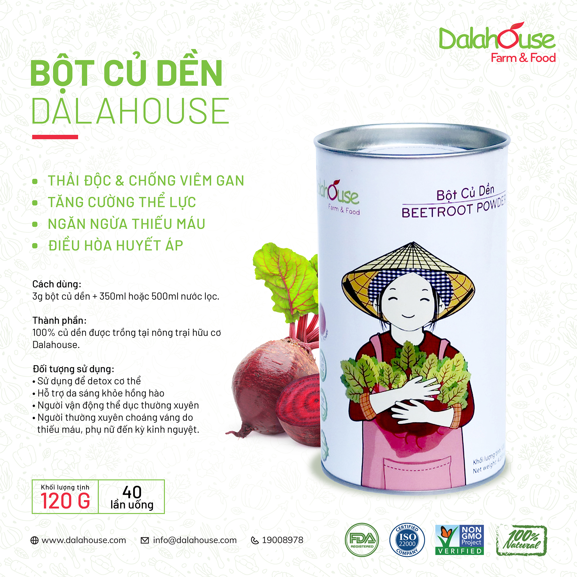 Bột củ dền sấy lạnh Dalahouse hộp 120g