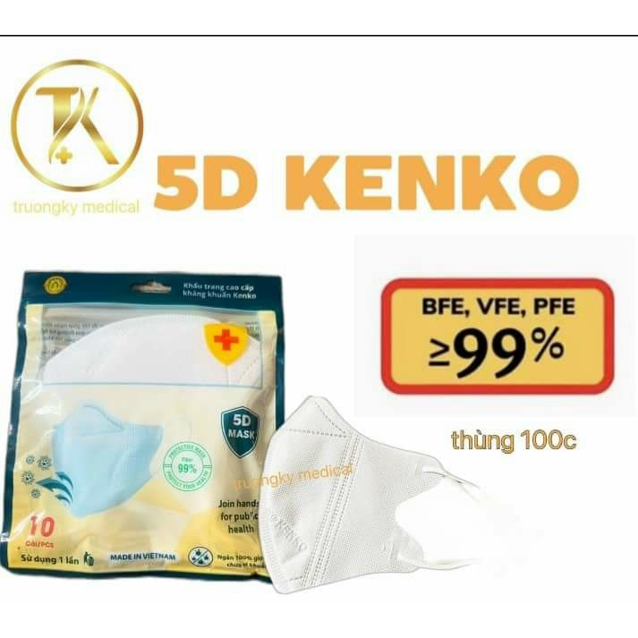 Thùng 20 túi 200 cái khẩu trang 5d mask kháng khuẩn 99% người lớn, khẩu trang 5d kenko