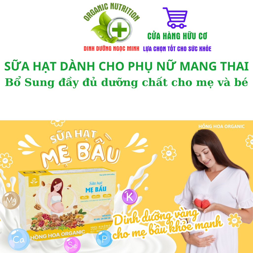 Sữa hạt dinh dưỡng cho phụ nữ mang thai - Sữa hạt mẹ bầu Hồng Hoa Organic - Thai nhi phát triển toàn