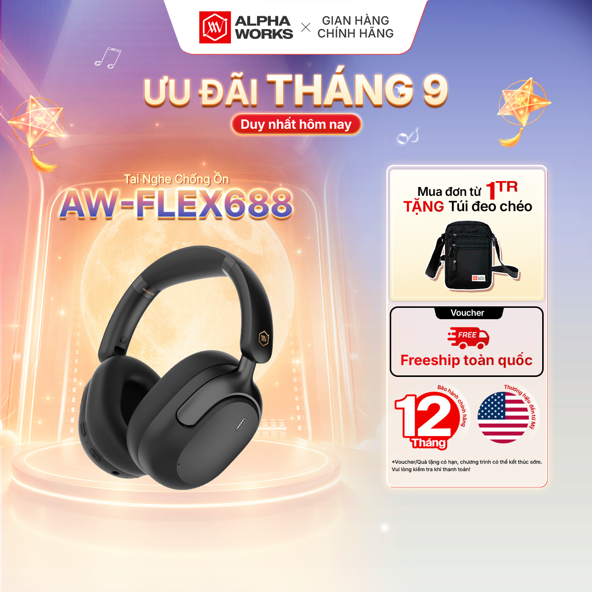 Tai Nghe Không Dây Chống Ồn Alpha Works FLEX 688 - Hàng Chính Hãng