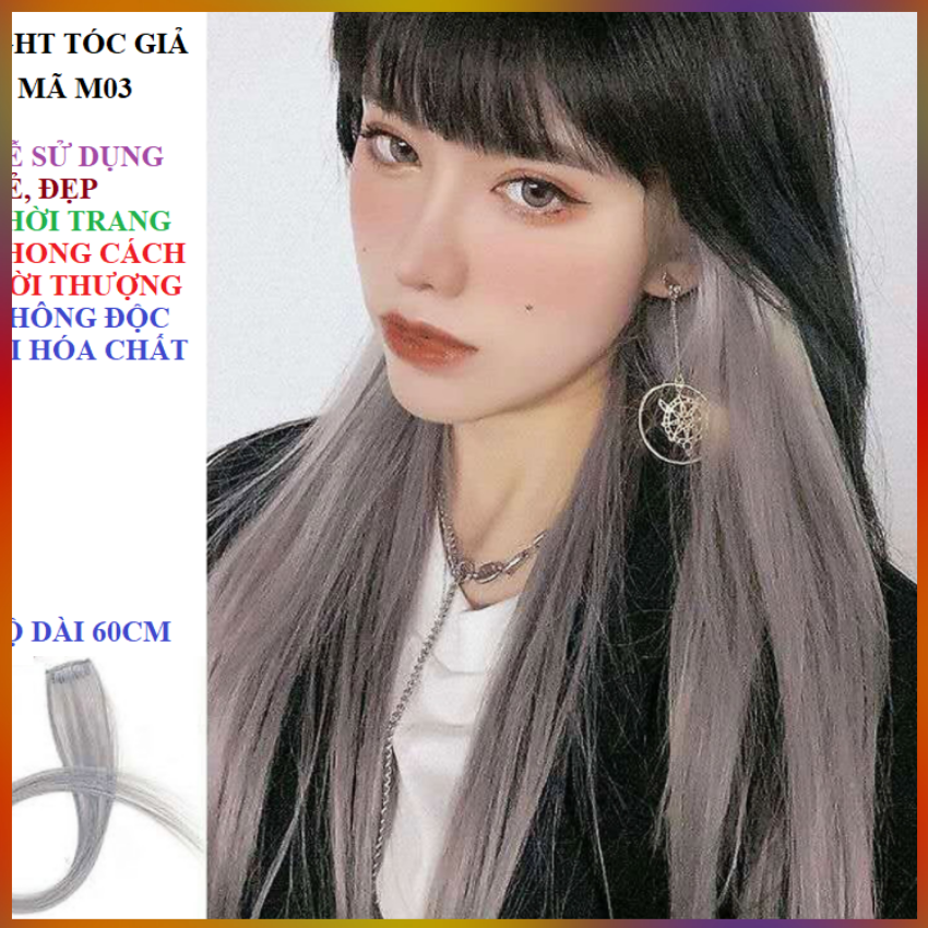 Tóc Highlight, Tóc Nối Giả Dạng Kẹp Dài 60cm Mầu Trắng Tro Maycreate Sành Điệu