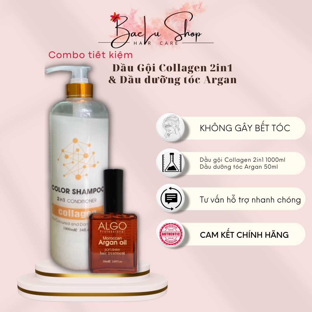 Combo Dầu gội Collagen Nano Plus Professional 1000ml + Dầu Dưỡng Tóc Thiên Nhiên Argan Oil 50ml