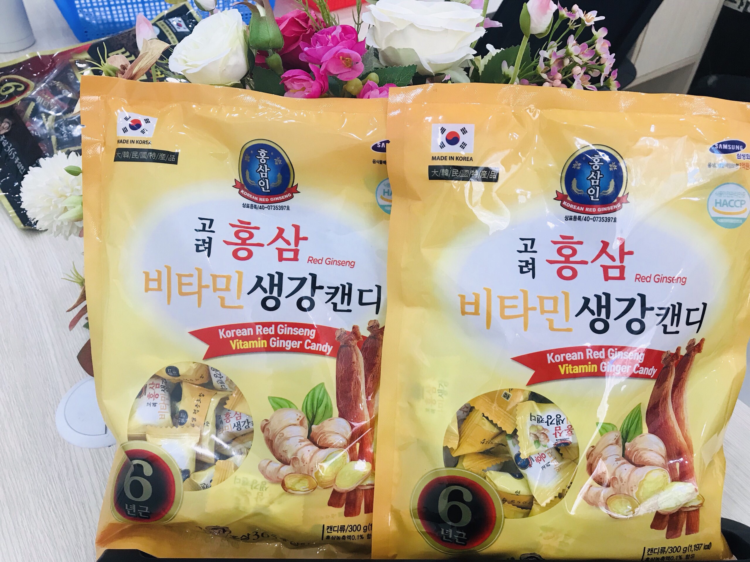 [COMBO 2 GÓI ] Kẹo Gừng Vitamin 365 Hồng Sâm Hàn Quốc - túi 300g x 2