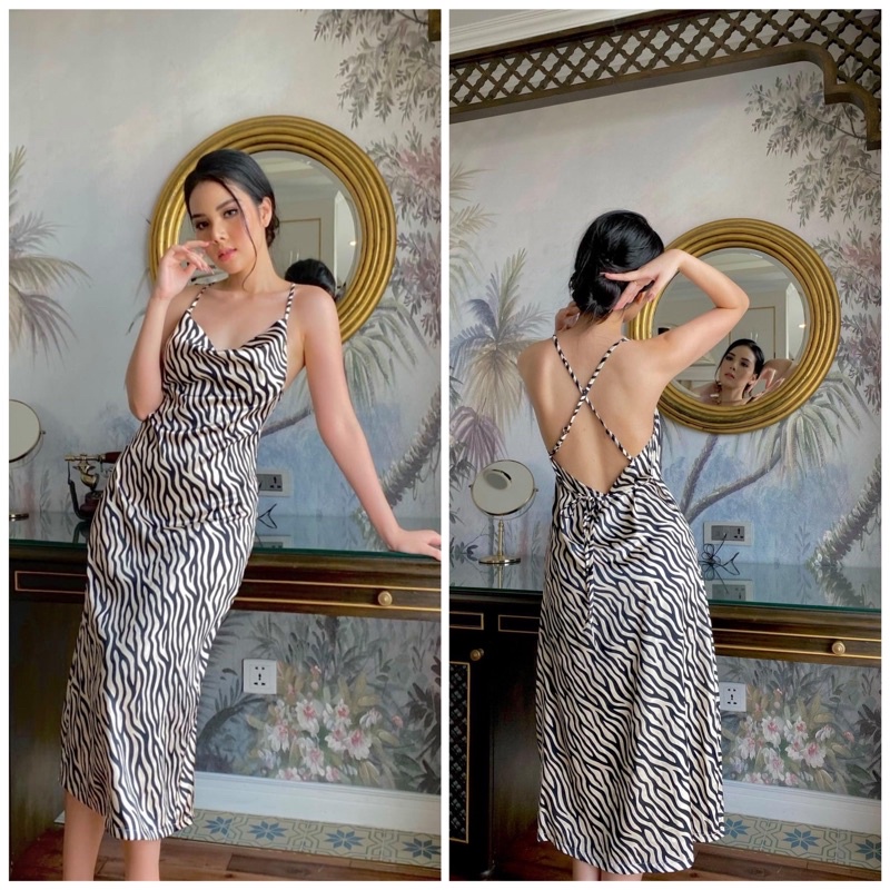 Đầm lụa Rosie hai dây cổ đổ sexy sang trọng cao cấp