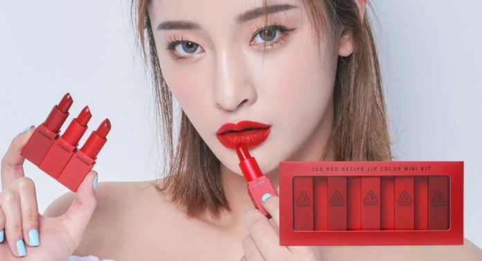 Set son lì 3ce red recipe mini lip kit tone đỏ khác nhau