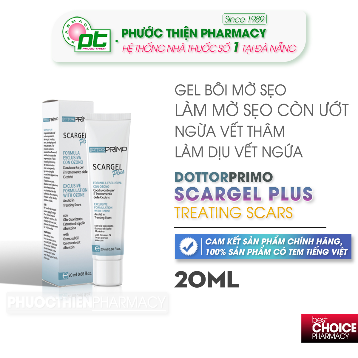 Gel Làm Mờ Sẹo Còn Ướt Dottorprimo Scargel Plus 20ml - Kem bôi liền sẹo scargelplus