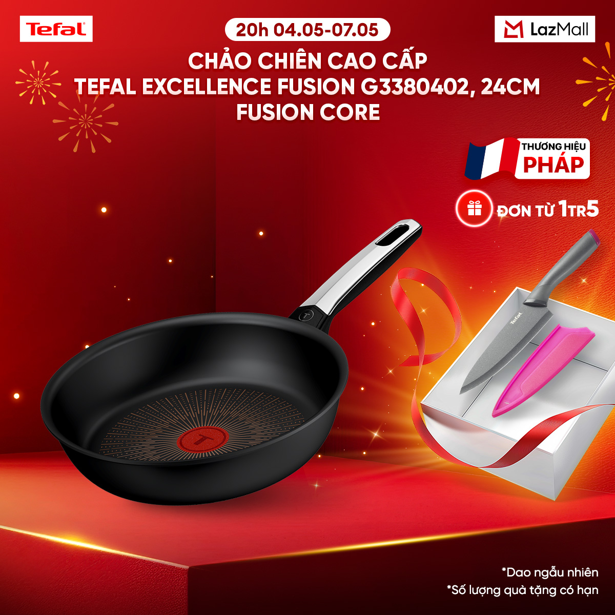 Chảo chiên cao cấp Tefal Excellence Fusion G3380402, 24cm, Fusion Core