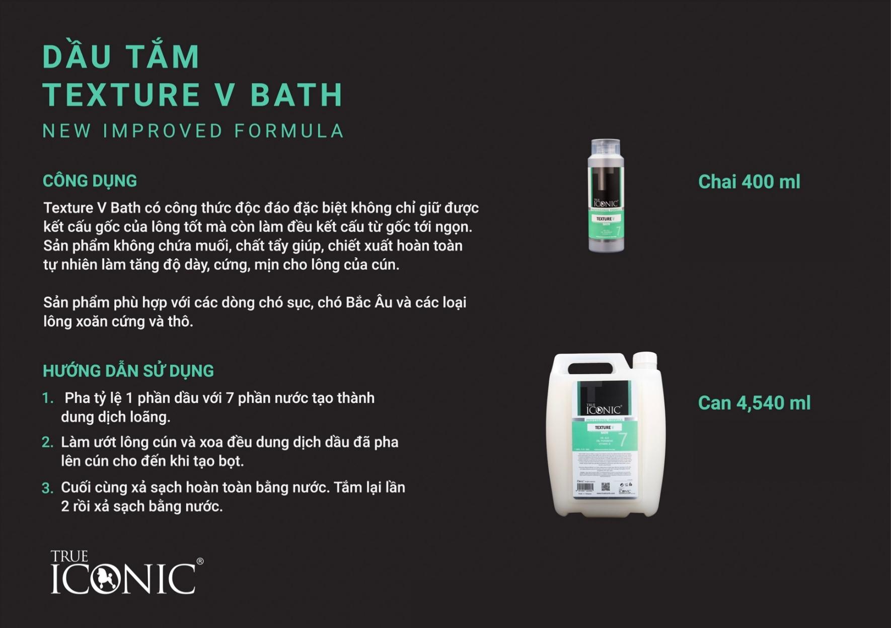 Dầu tắm TRUE ICONIC Texture V Bath Chai 400ml - 4,54l - Tuti Pet Love