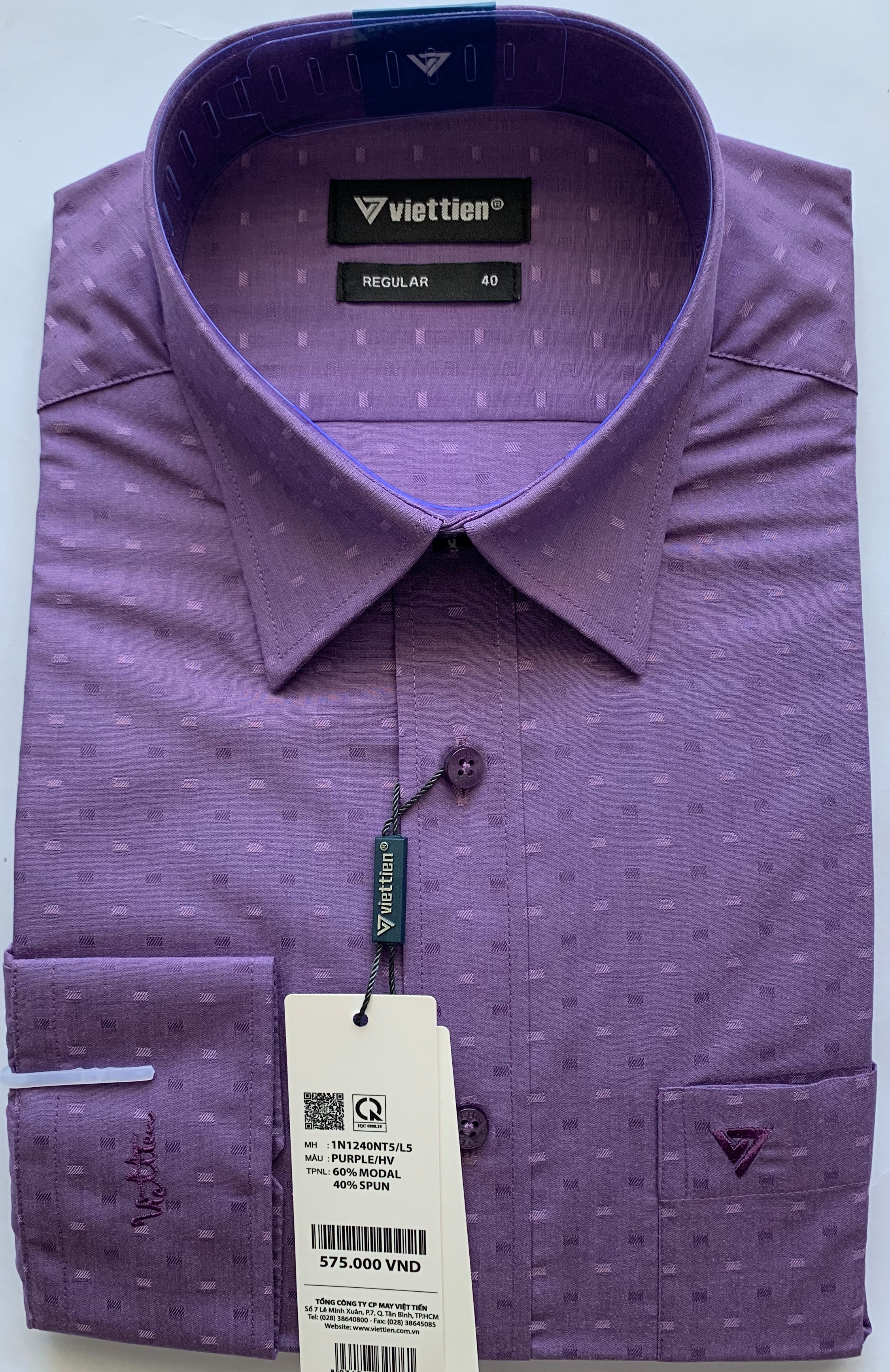 ÁO SƠ MI DÀI TAY VIỆT TIẾN LAI BẦU SỢI GỖ SỒI 1N1240