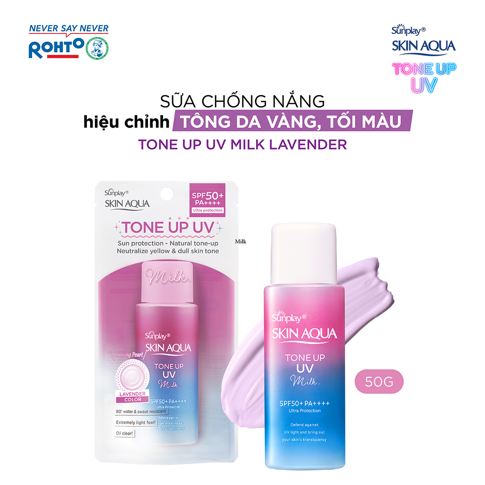 Kem chống nắng nâng tông Skin Aqua Tone up Lavender cho da tối màu & da vàng, dạng  sữa Sunplay Skin Aqua Tone Up UV Milk Lavender SPF 50+ PA++++ 50g