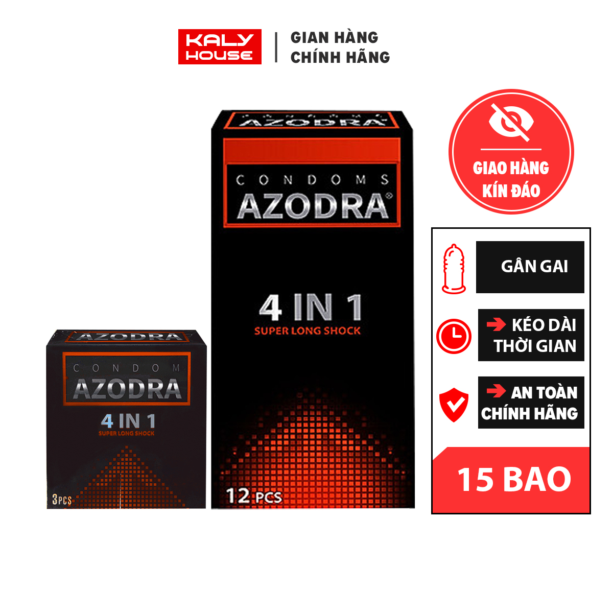 Combo 1 hộp Bao cao su tổng hợp gân gai kéo dài thời gian Azodra hộp 12 cái tặng 1 hộp nhỏ 3 bao