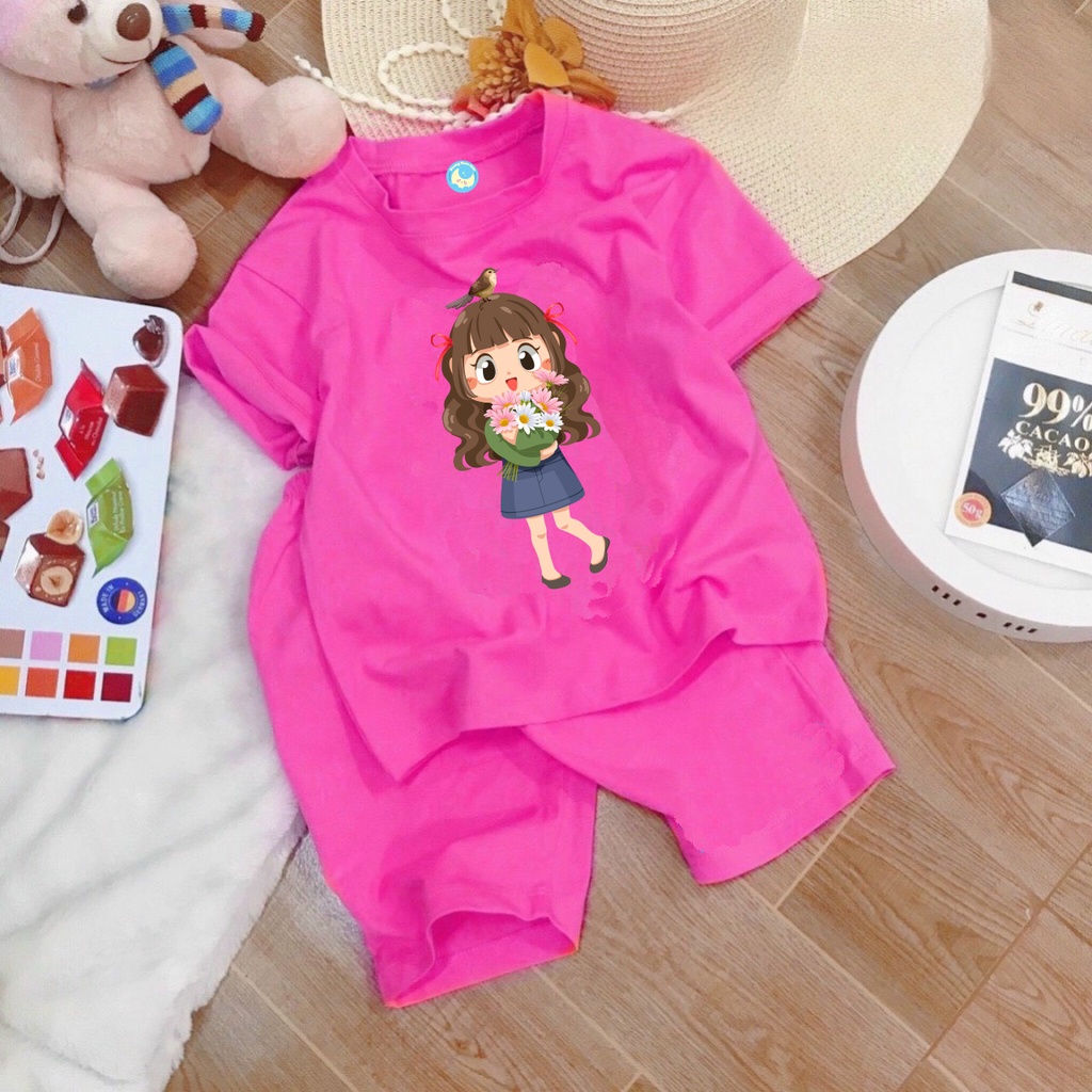 Đồ bộ cho bé gái- quần lửng in hình cô gái hoa chất vải co giãn 4 chiều cho bé từ 8kg đến 25kg-HOÀNG NAM KIDS Thời trang trẻ em - 2