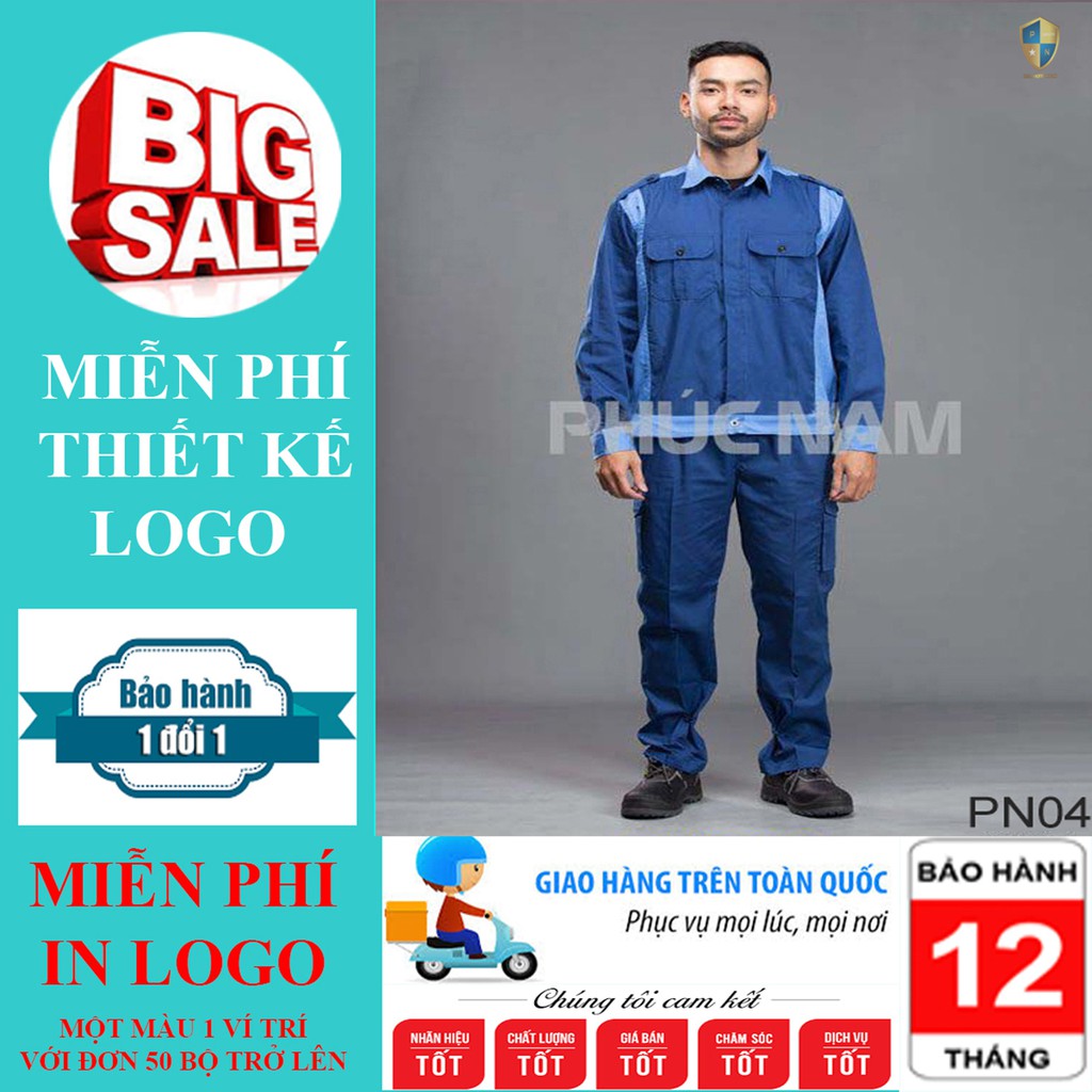 Bộ quần áo bảo hộ lao động PN04, quần áo bảo hộ lao động cao cấp, quần áo bảo hộ lao động vải Pangrim HQ, BHLĐ Phúc Nam