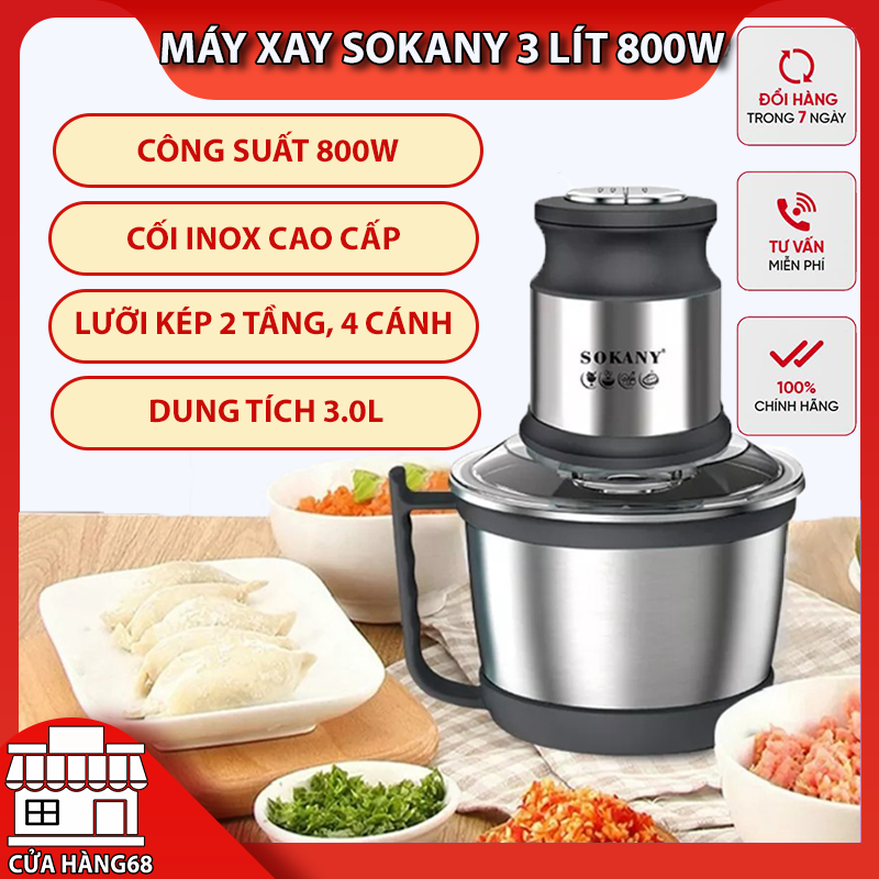 Máy xay thịt Sonaky, máy xay thực phẩm đa năng cối inox, máy xay thịt cá làm giò chả, ăn dặm cho bé, máy xay 4 lưỡi công suất cao 800W, máy xay đa năng dung tích 3L, máy xay thịt đa năng loại tốt, máy xay đa năng chính hãng