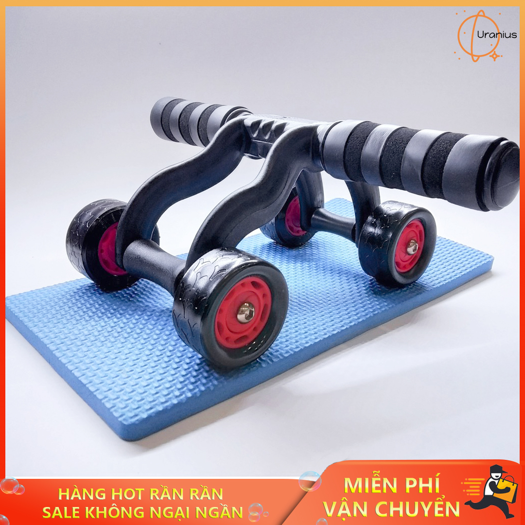 Dụng cụ tập đa năng, Thiết bị tập giảm mỡ bụng, Con lăn tập cơ bụng 4 bánh + Tặng thảm lót kê chân, con lăn thiết kế chăc chắn, dễ dàng sử dụng