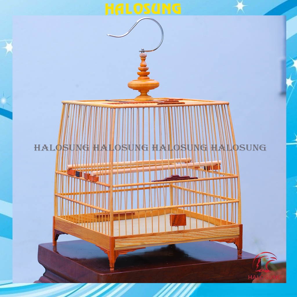 Lồng chim chào mào Halosung lồng chim thái đấu gỗ cao cấp kèm phụ kiện LC27