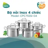 Bộ Nồi Cao Cấp Inox CAREZ CPC656SI-04 - Inox 304 - Đáy 3 lớp - Nắp kính cường lực - Không kén bếp - Hàng chính hãng