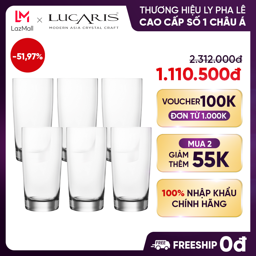 Bộ 6 cốc pha lê lucaris high ball 345ml - rims t12hb12