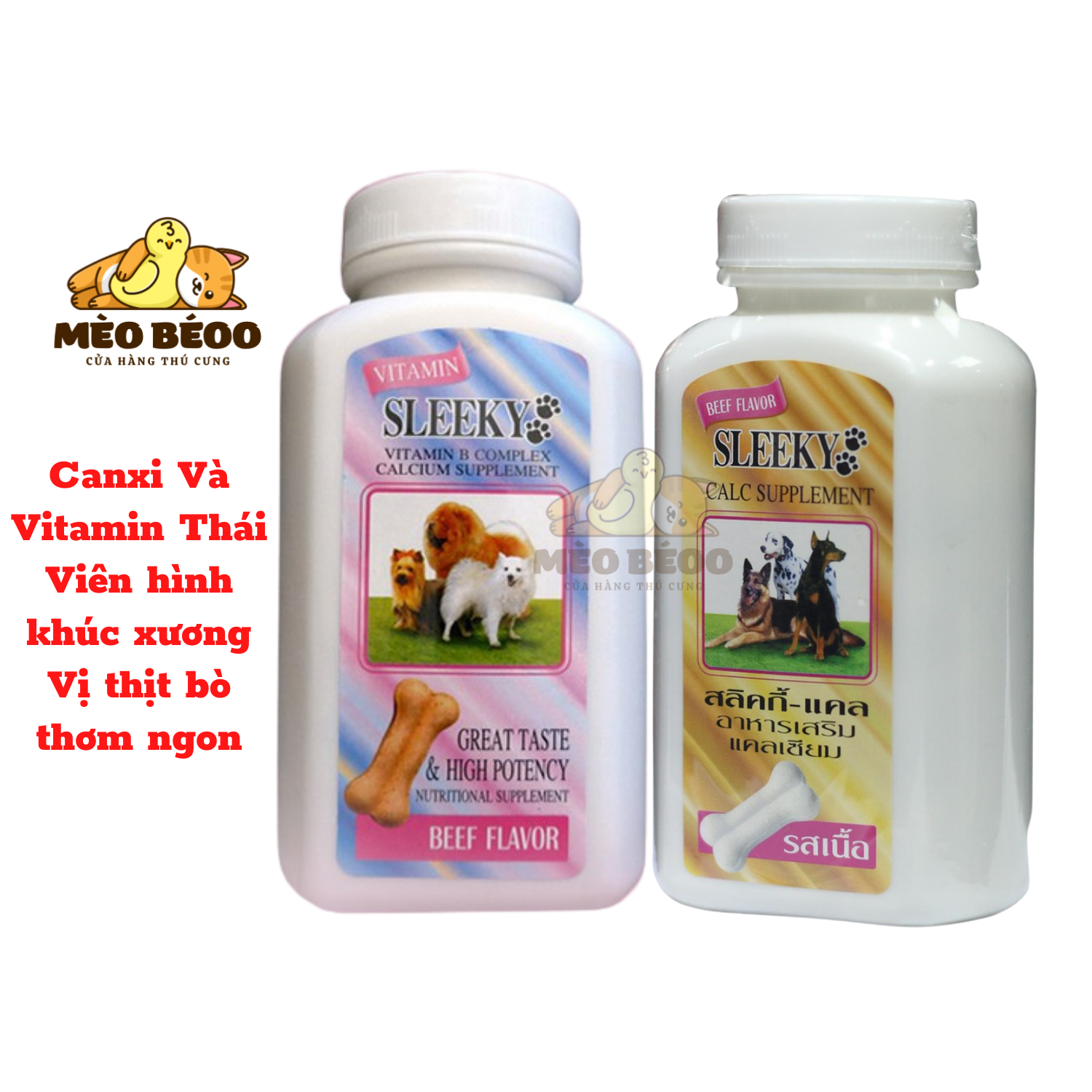 Canxi, Vitamin và Khoáng Chất Tổng Hợp Sleeky Thái Lan dành cho chó mèo, thú cưng