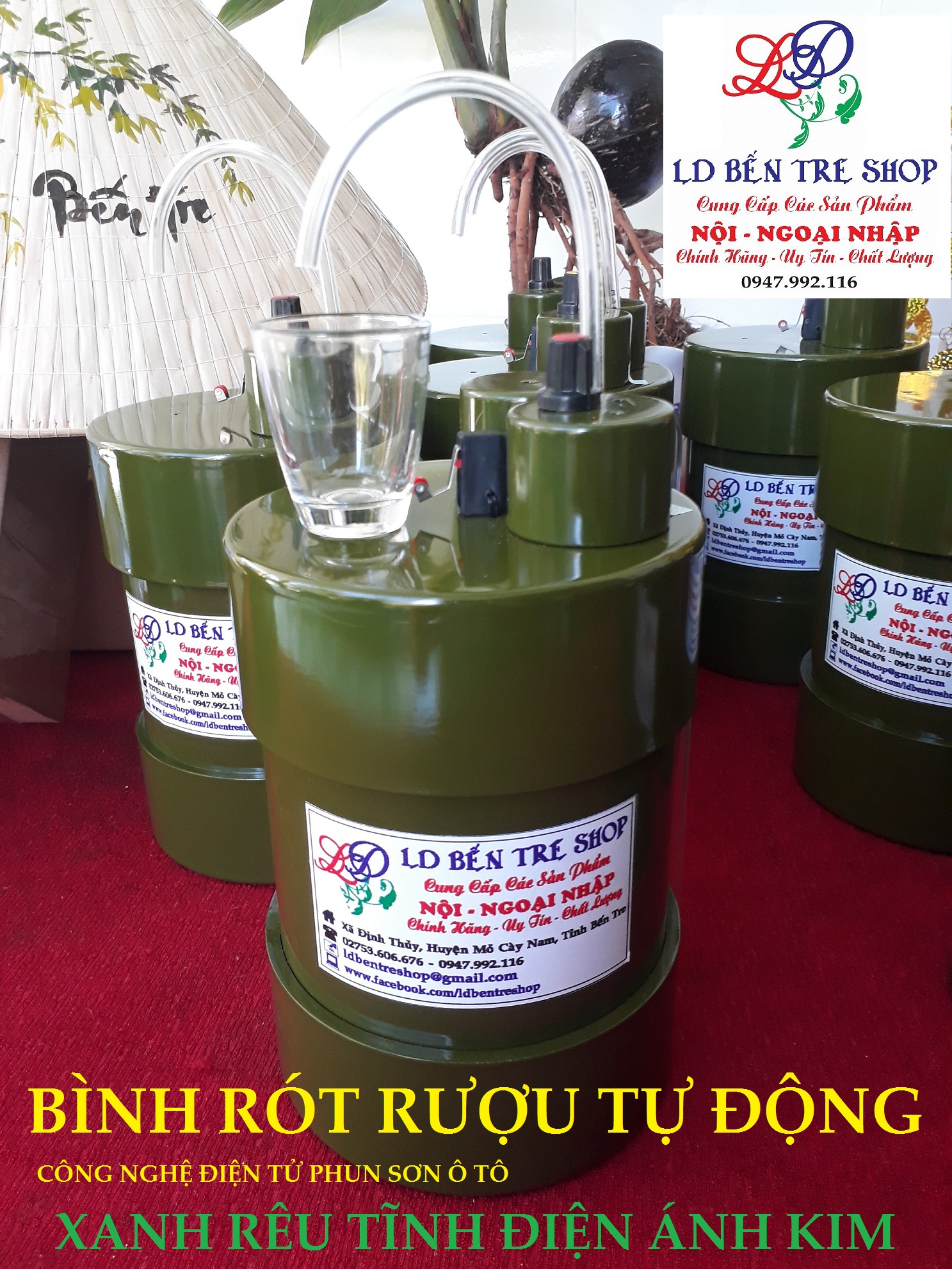 Bình rót ruợu tự động v2 - Phiên bản Ranh rêu tĩnh điện ánh kim - Thương hiệu LD Bến Tre Shop