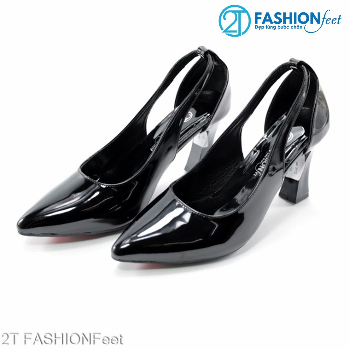 Giày cao gót nữ da bóng chính hãng 2tfashion feet, mũi nhọn,thiết kế tinh tế, gót cao 7 phân - ha15xcb