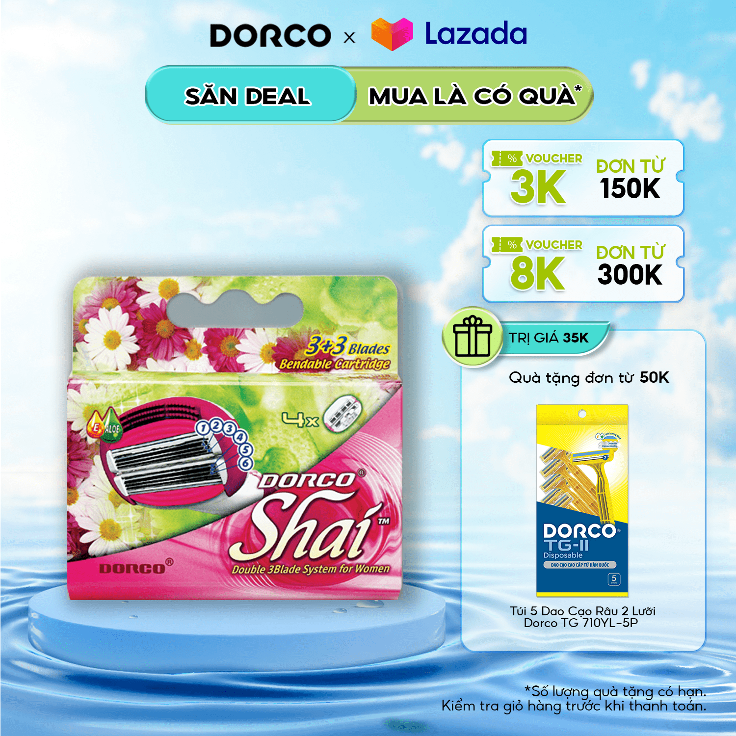 Hộp 04 đầu dao cạo nữ 6 lưỡi dorco shai 3+3