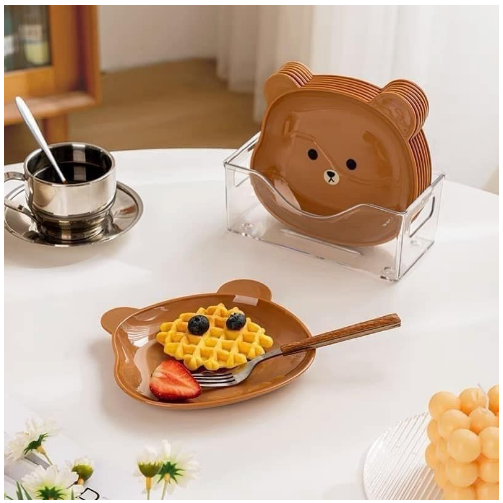 Đĩa nhựa hình Gấu đựng thức ăn vặt tiện lợi, dĩa nhựa trang trí decor bàn ăn có khay đựng