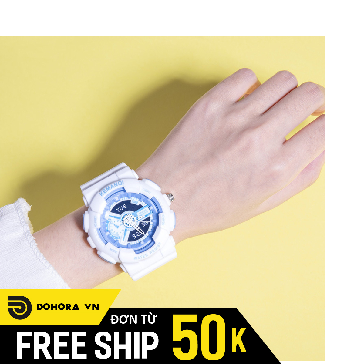 Đồng hồ thể thao nam nữ giả điện tử K136, mặt to tròn chạy 3 kim, phong cách Hàn Quốc, mẫu mới cực hot, chống thấm sinh hoạt