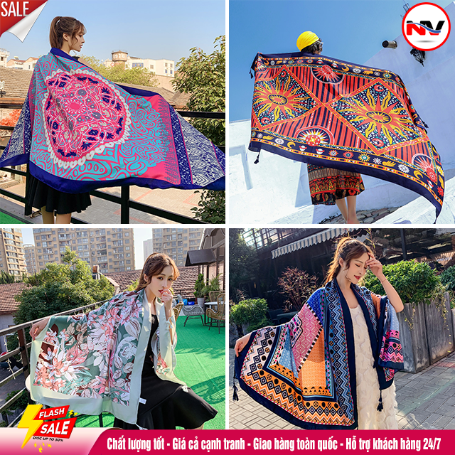 Khăn Choàng Đi Biển Che Nắng , Làm Váy Áo Thời Trang - Khăn Thổ Cẩm Khổ Lớn 100x80 cm