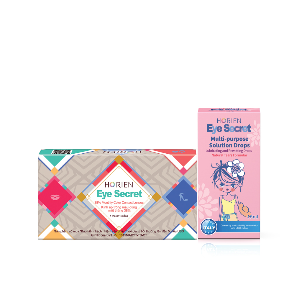Combo kính áp tròng màu 1 tháng và nước nhỏ mắt 15ml Eye Secret