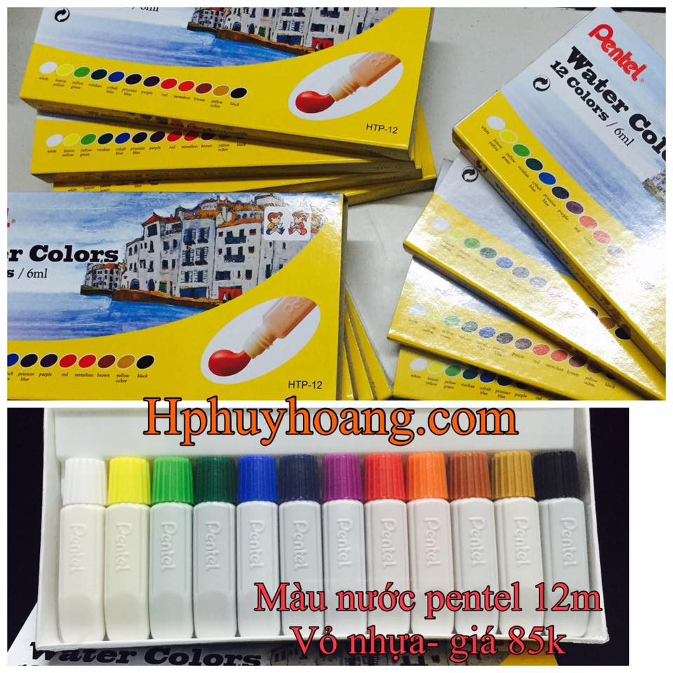 MÀU NƯỚC PENTEL VỎ NHỰA 12 MÀU HTP-12E