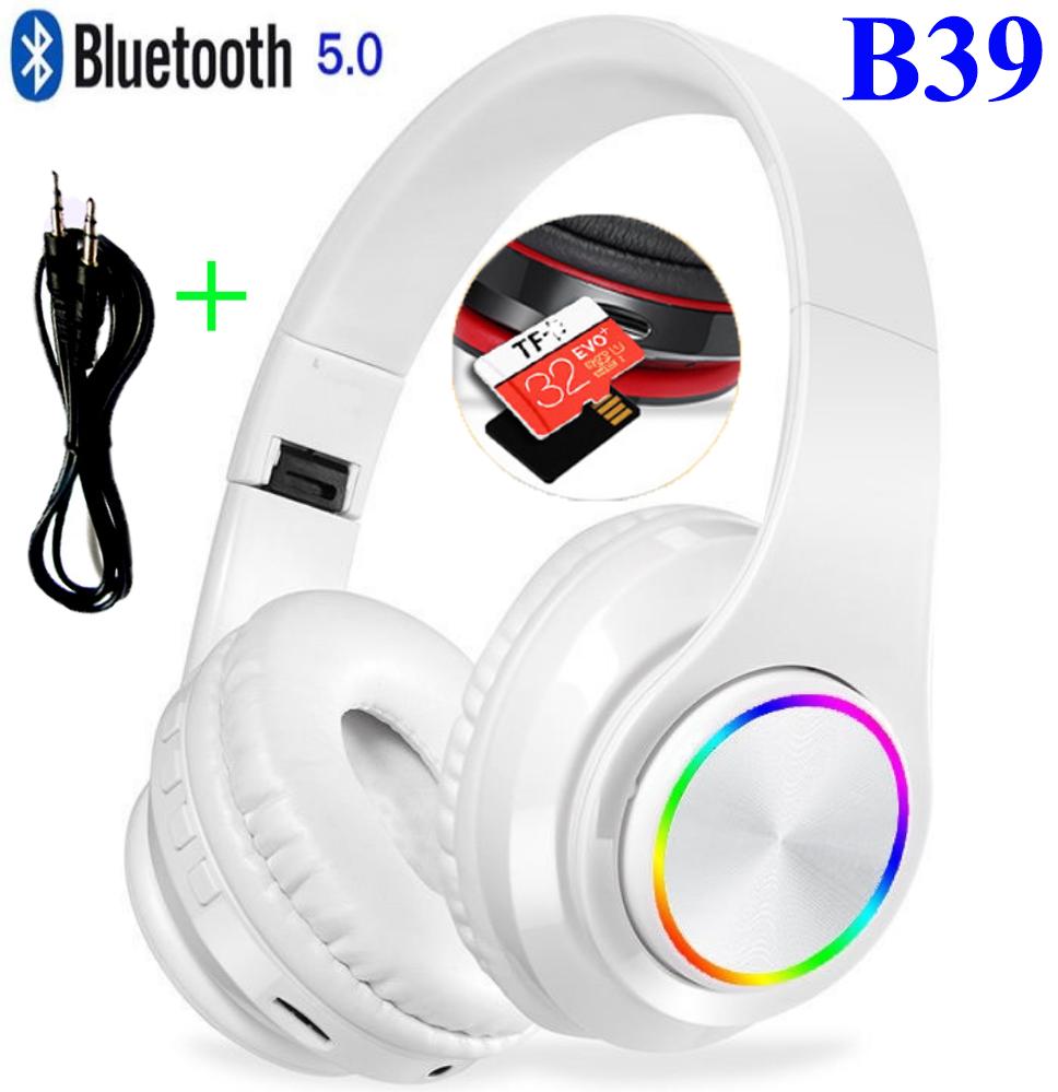 Tai Phone bluetooth 5.0 chụp tai Bass cực mạnh B39 - Tặng Dây jack 3.5mm (Có hỗ trợ thẻ nhớ 32G)
