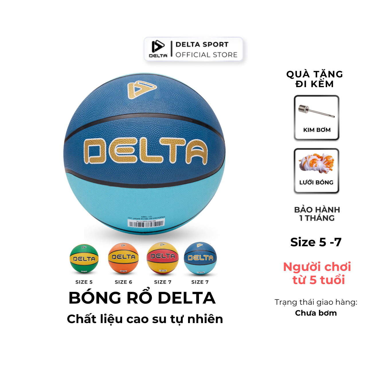 Bóng Rổ Mini Trẻ Em DELTA Size 5,6,7 Cao Su Nhiều Màu Cho Bé Từ 5 Tuổi DELTABR02