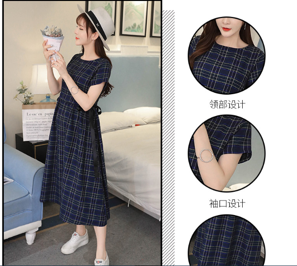 Đầm váy bầu công sở ca rô lớn
