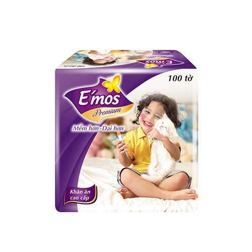 Khăn ăn e'mos premium gói 100 tờ 1 lớp , combo 10 gói