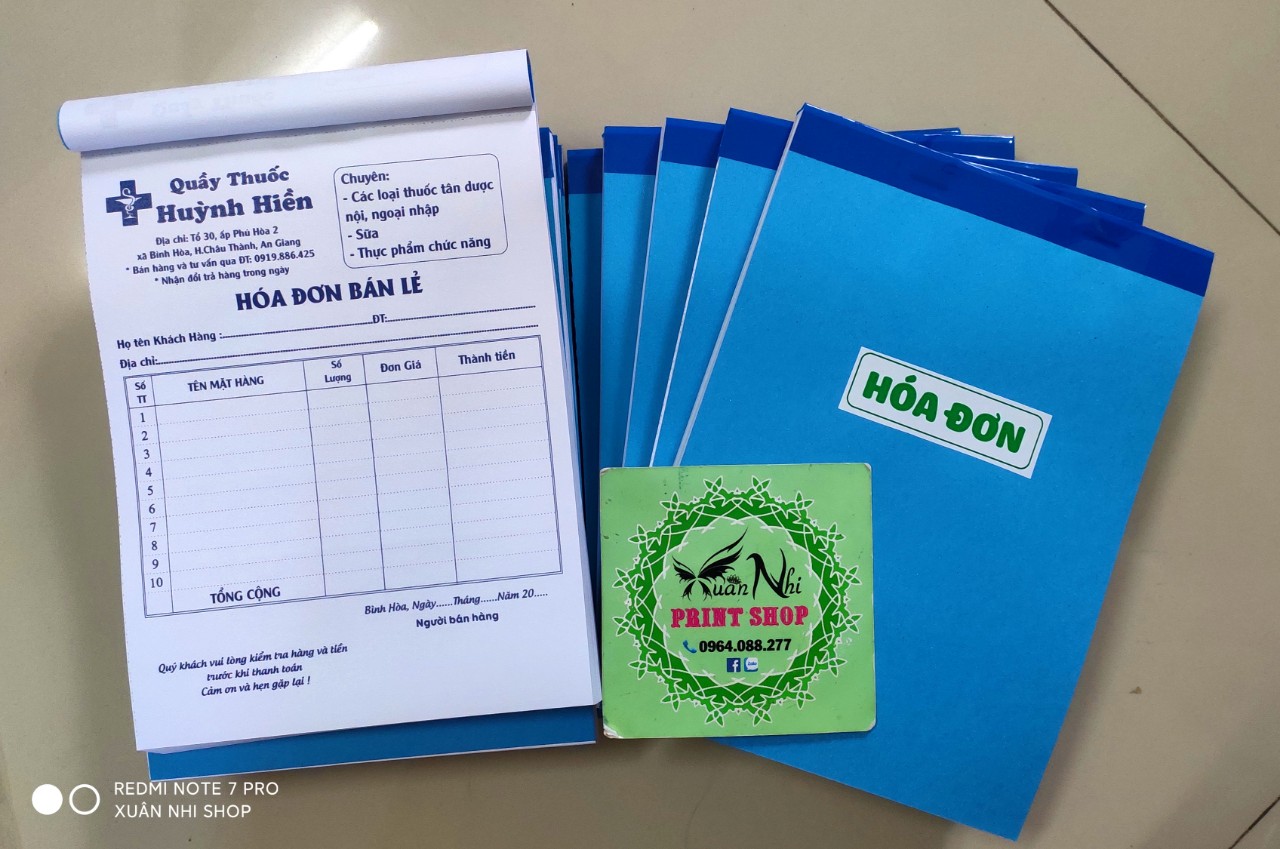 Hóa đơn 1 liên in theo yêu cầu, quyển 100 tờ, khổ a5, a4